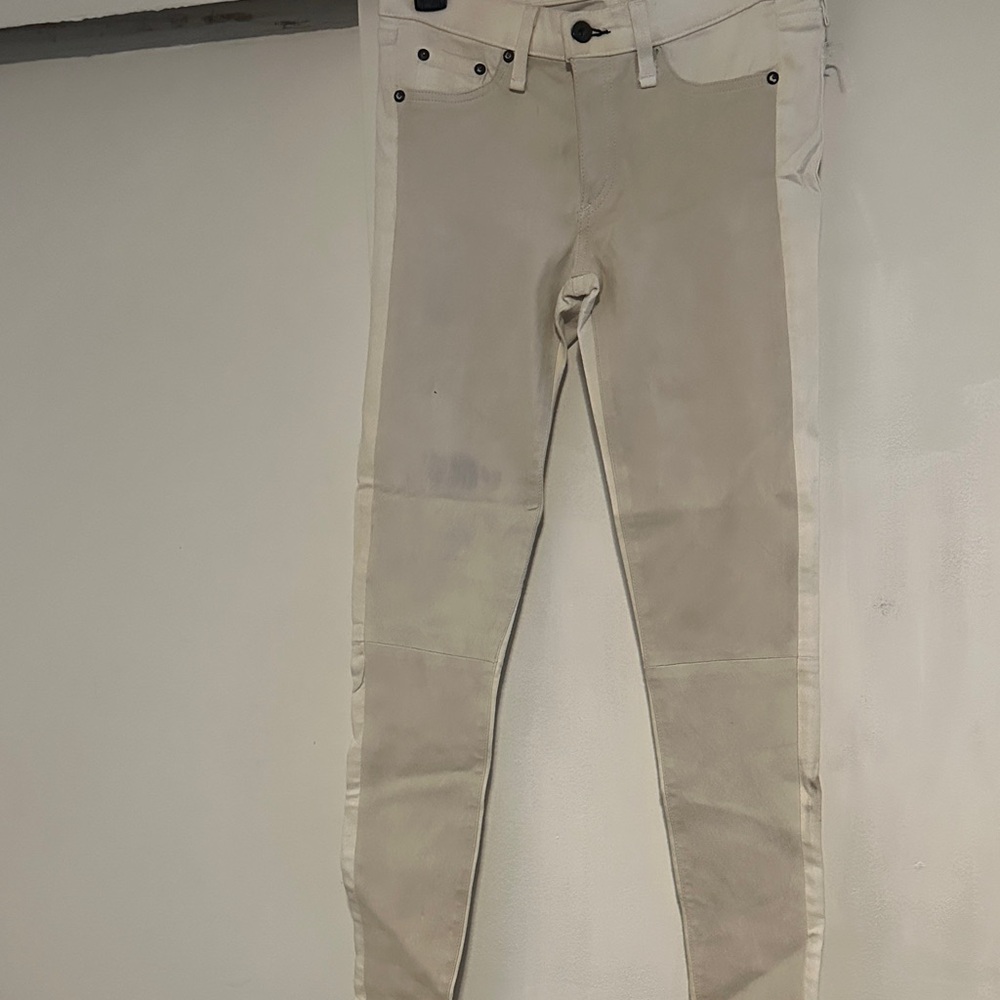 rag & bone Women's Skinny Jeans in off white and leather
